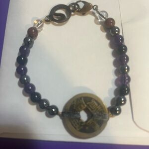 Energy Muse Elegant Purple and Black Beaded Bracelet
